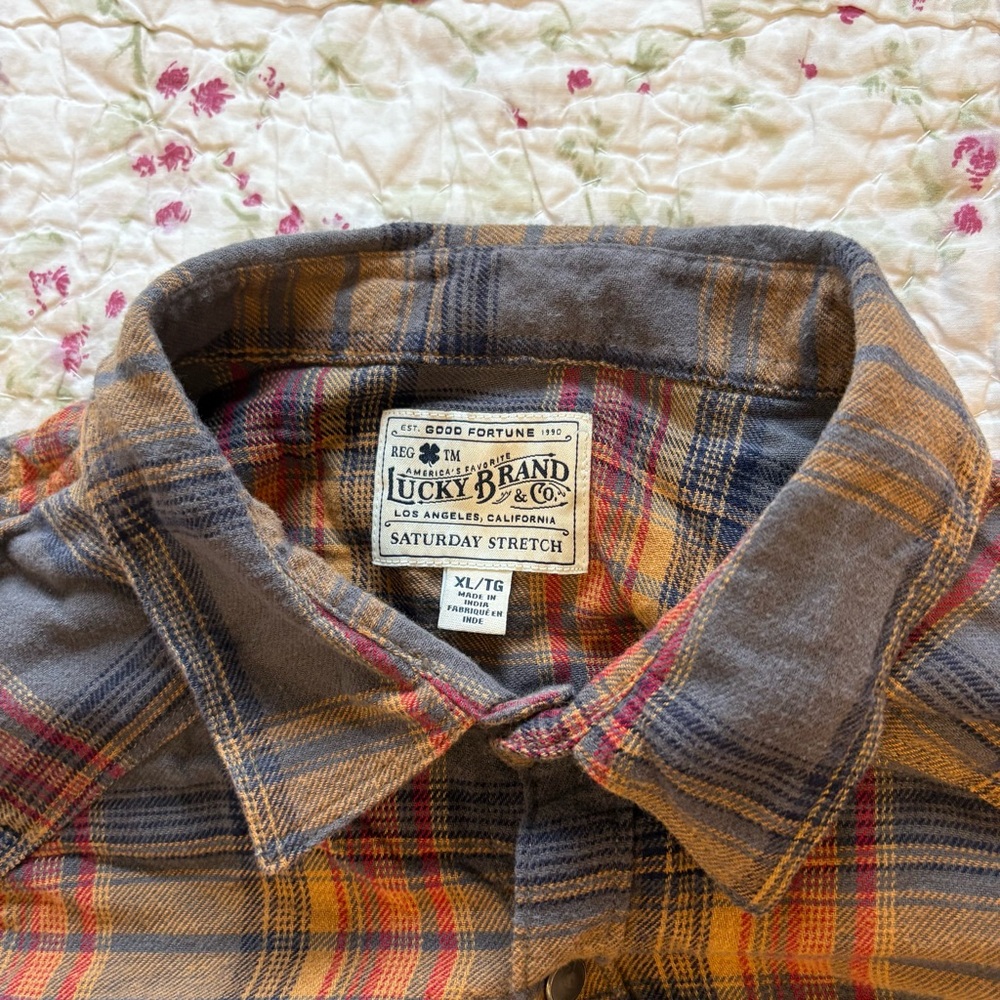 Vintage lucky brand cotton long sleeve Plaid metal Button Down Shirt X-Large men